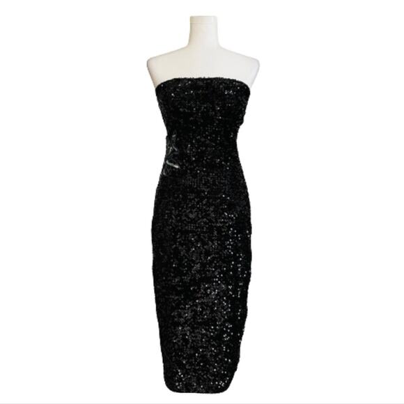 Gianni Bini Dress Vida Black Sequin Strapless Formal Black Tie Midi Size 2 NEW - Picture 2 of 15